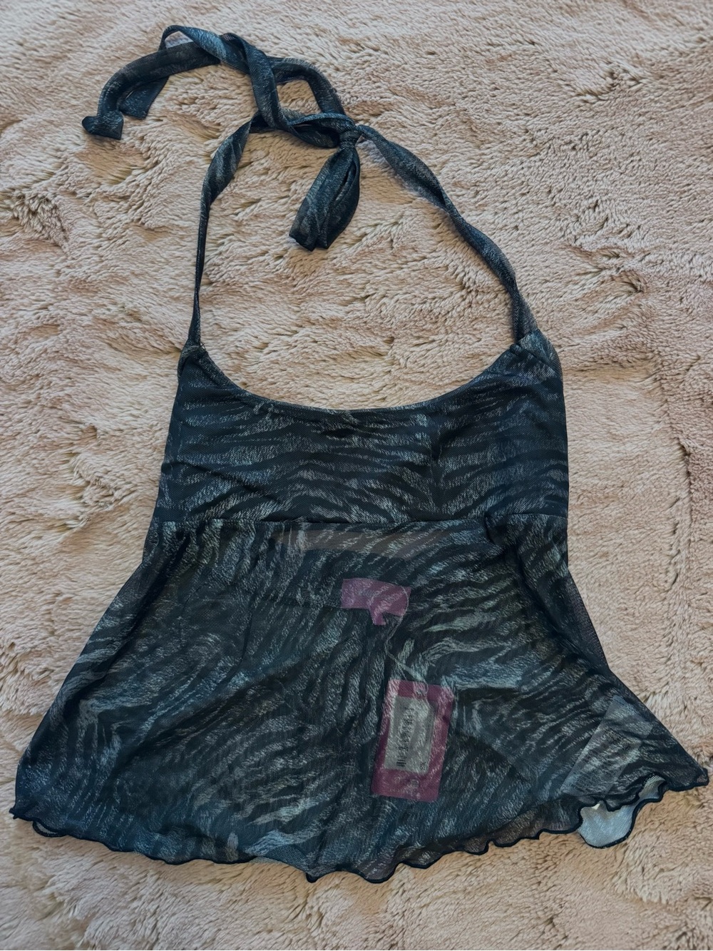 Edikted Black Sheer Zebra Halter Babydoll Top